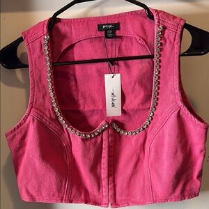 nasty gal Diamante trim twill crop top